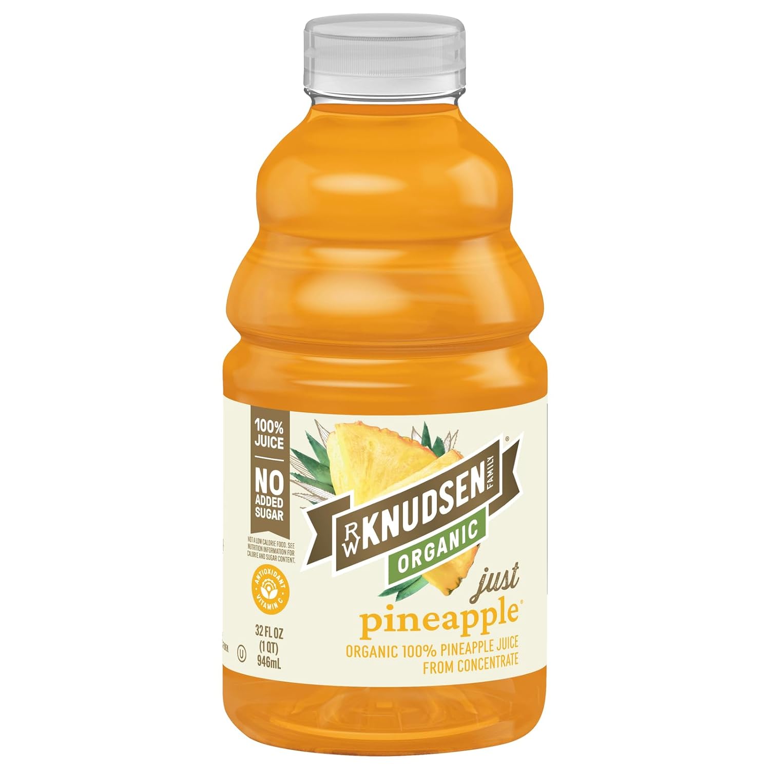 R.W. Knudsen Organic Pineapple Juice Not from Concentrate, 32 fl oz - USDA Organic, 100% Juice, No Sugar Added