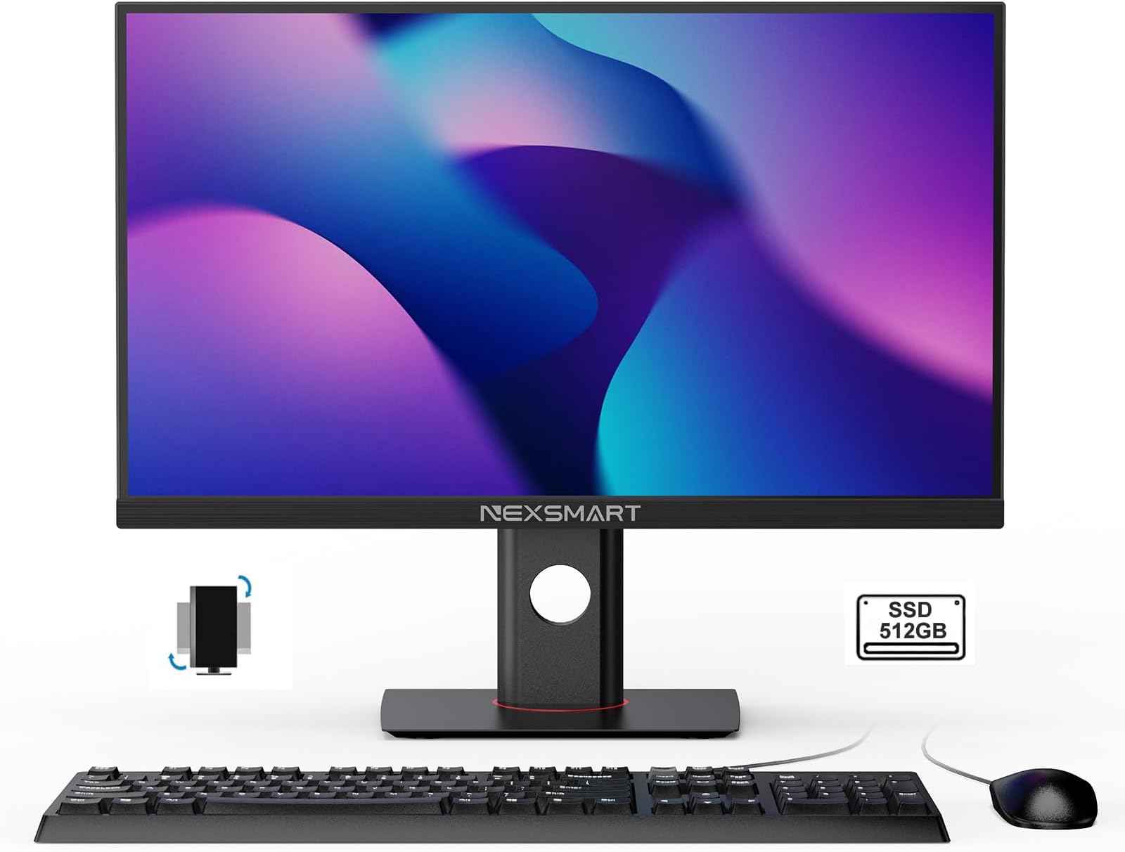 23.8 Inch All-in-one PC 8G RAM 512G SSD Core i7 4 Cores 8 Threads All-in-One Desktop Computers Screen Height Adjustable Support 2.4GHz/5GHz Dual Band Wifi Bluetooth 4.2 with Wired Mouse&keyboard Black