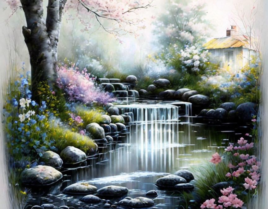Toile murale Meechi peinture Eau Flow Jardin 50x70cm affiche couleur sans cadre