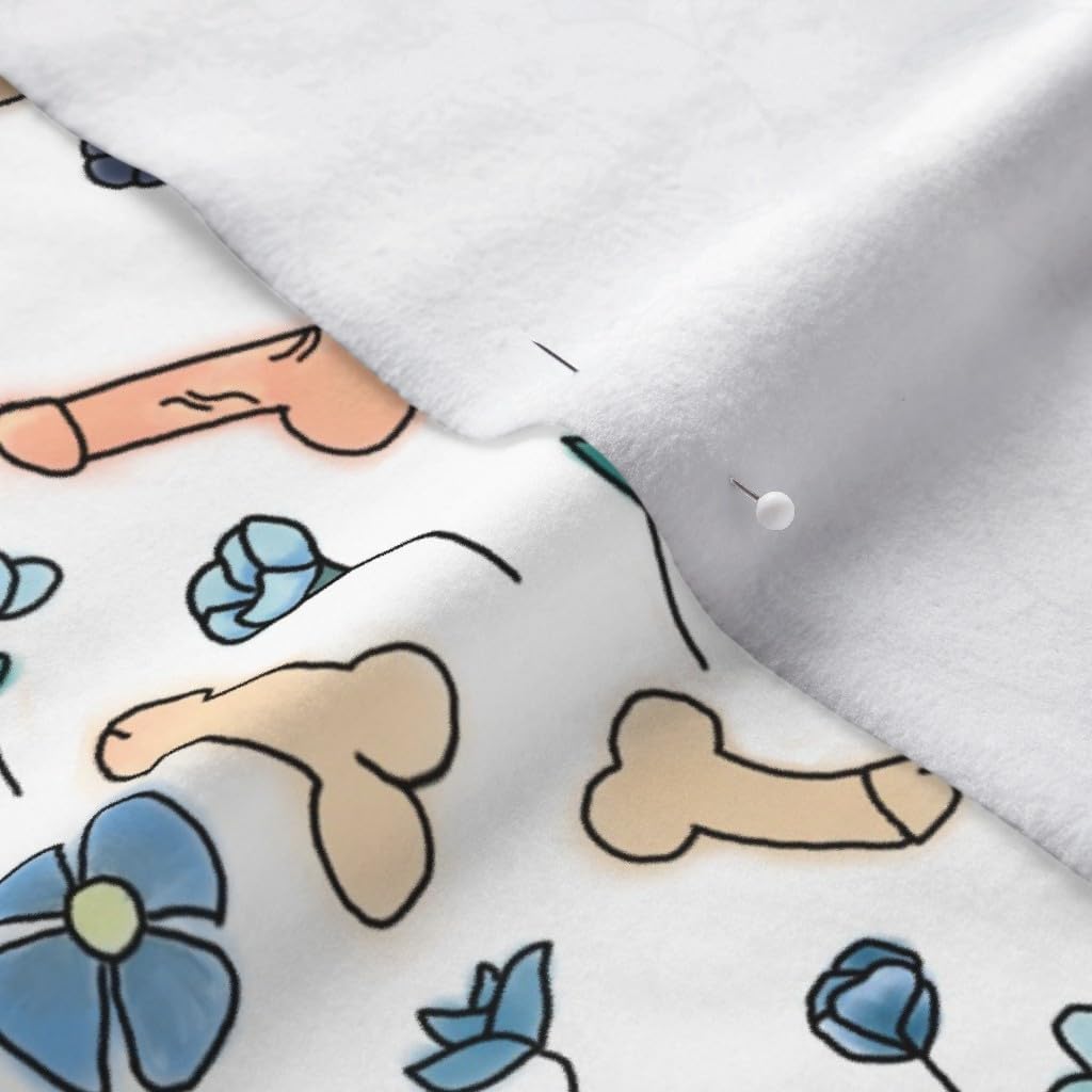 Spoonflower Fabric - Penis Adult Male Anatomy Bachelorette Funny Mature Content White Blue Printed on Polartec(R) Fleece Fabric by The Yard - Sewing Blankets Loungewear and No-Sew