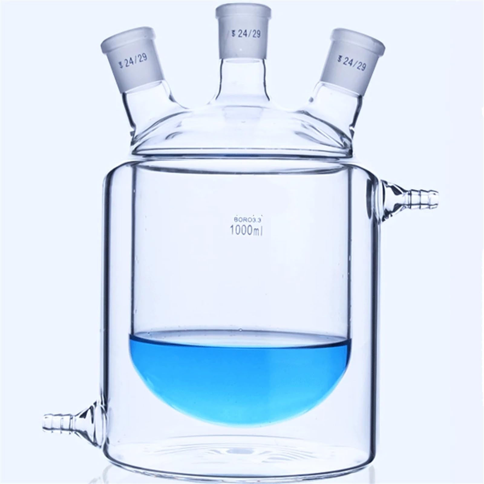 matraz de fondo redondo， Botella de reacción de laboratorio de doble capa con tres cuellos, 250 ml-2000 ml, fondo plano con 24 juntas(250ml 24-24-24)