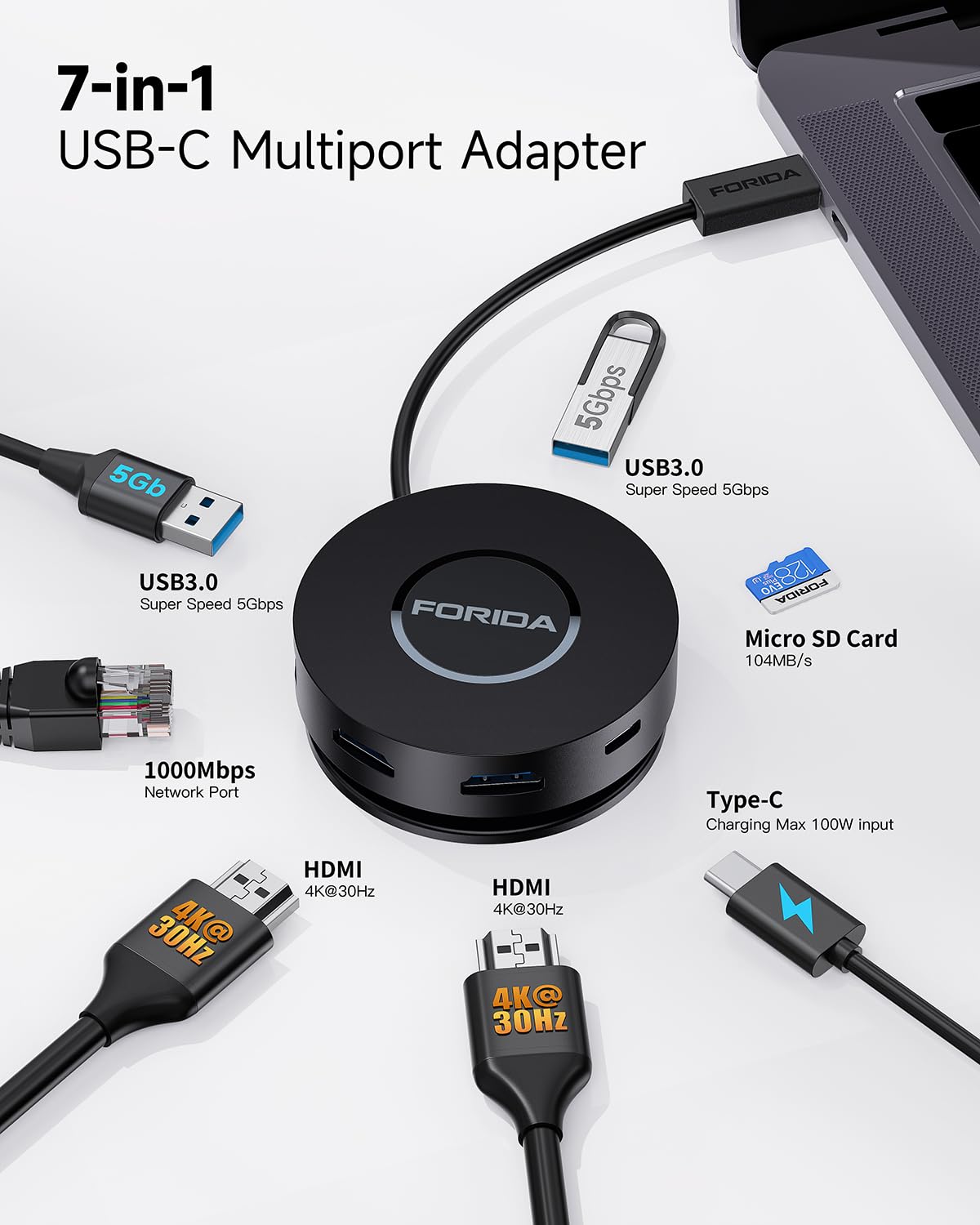 Docking Station Dual Monitor, docking station USB C a 7 porte con doppia porta HDMI 4K, 100 W PD, lettore di schede Micro SD, 2 USB 3.0, Gigabit Ethernet, per MacBook/Dell/HP/Lenovo