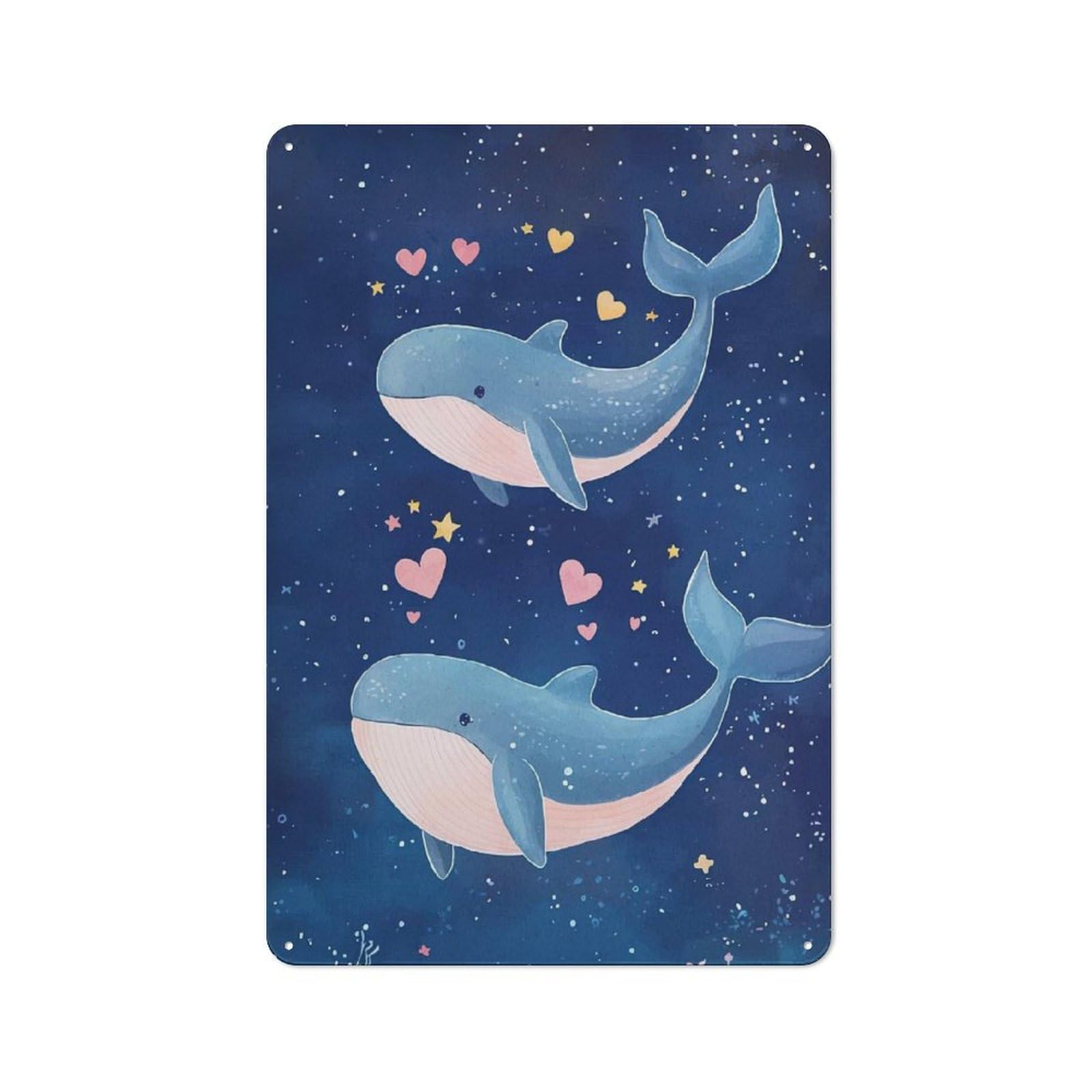 Whale Love Starry Night Metal Wall Plaque 30x20cm, Simple Retro Studio Wall Plaque for Office, Study, Studio Or Hallway