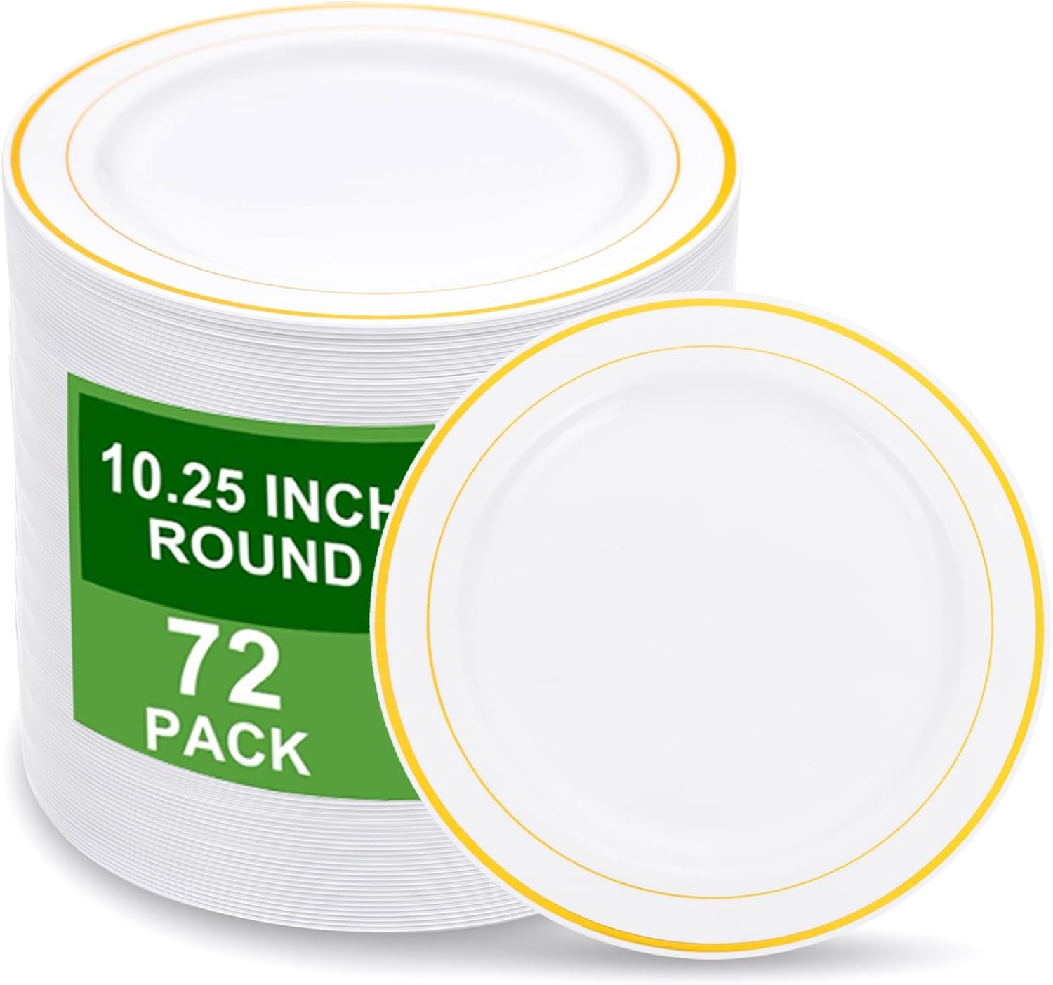 WELLIFE 72PCS Gold Plastic Plate, 10.25Inch Disposable Dinner Plate Party with Gold Rim, Heavy Duty Disposable Plastic Plates for Party, Wedding, Birthday