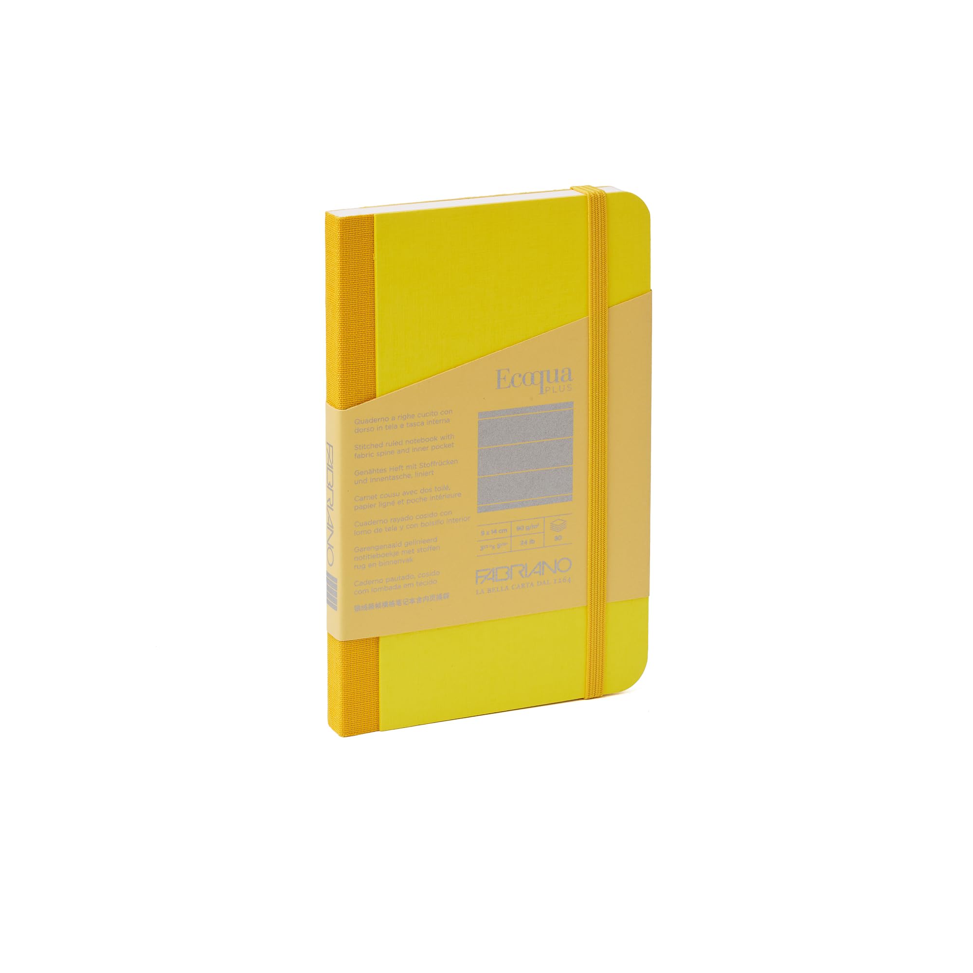 Cahier relié en tissu Fabriano Ecoqua Plus jaune | Carnet de notes ligné petit format