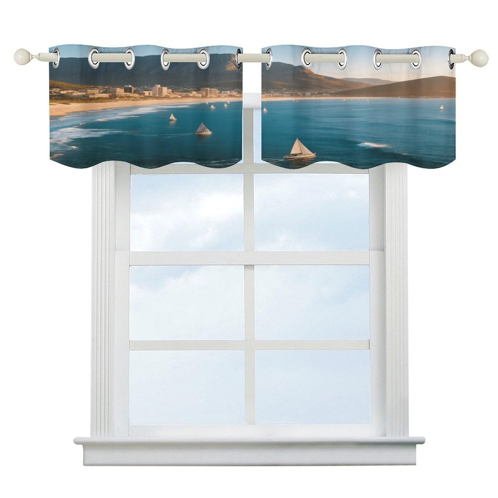 Fekiloot Style Mountains And Coastline Short Curtains Valance Curtain