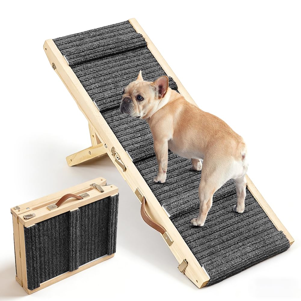 Rampe de voiture pliable pour chien - Réglable en hauteur - Antidérapant | Rampe de voiture pliable en bois, réglable en hauteur avec surface antidérapante, pour petits chiens jusqu'à 50 kg