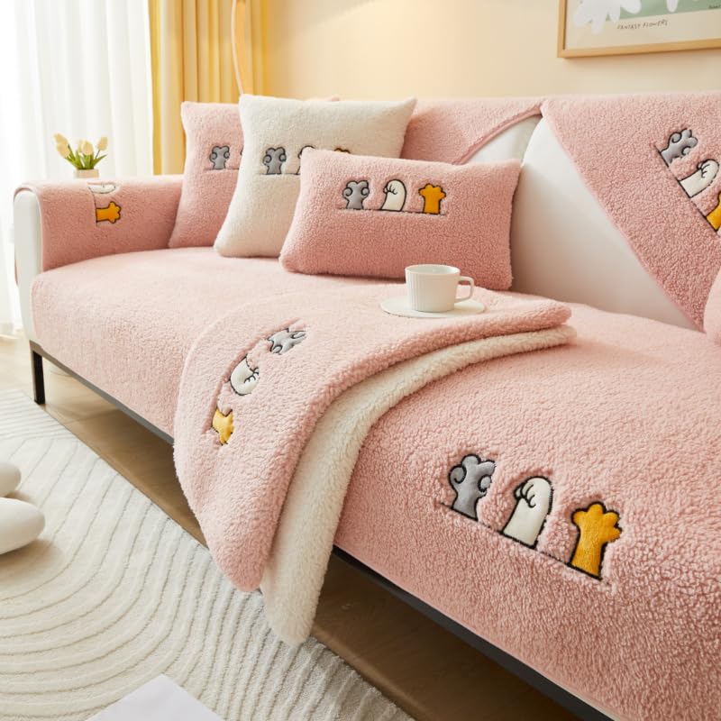 Couverture de canapé d'angle antidérapante rose en peluche pour canapé cuir 3 4 places