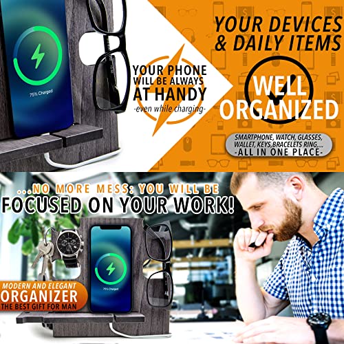 Phone Docking Station, Wood Watch Stand, Nightstand Organizer, Gifts For Him, Gadgets For Men, Dad Birthday Gift, Fathers Day, Man Ideas, For Husband From Wife, Best Anniversary Presents (Slate Gray) #TOP1