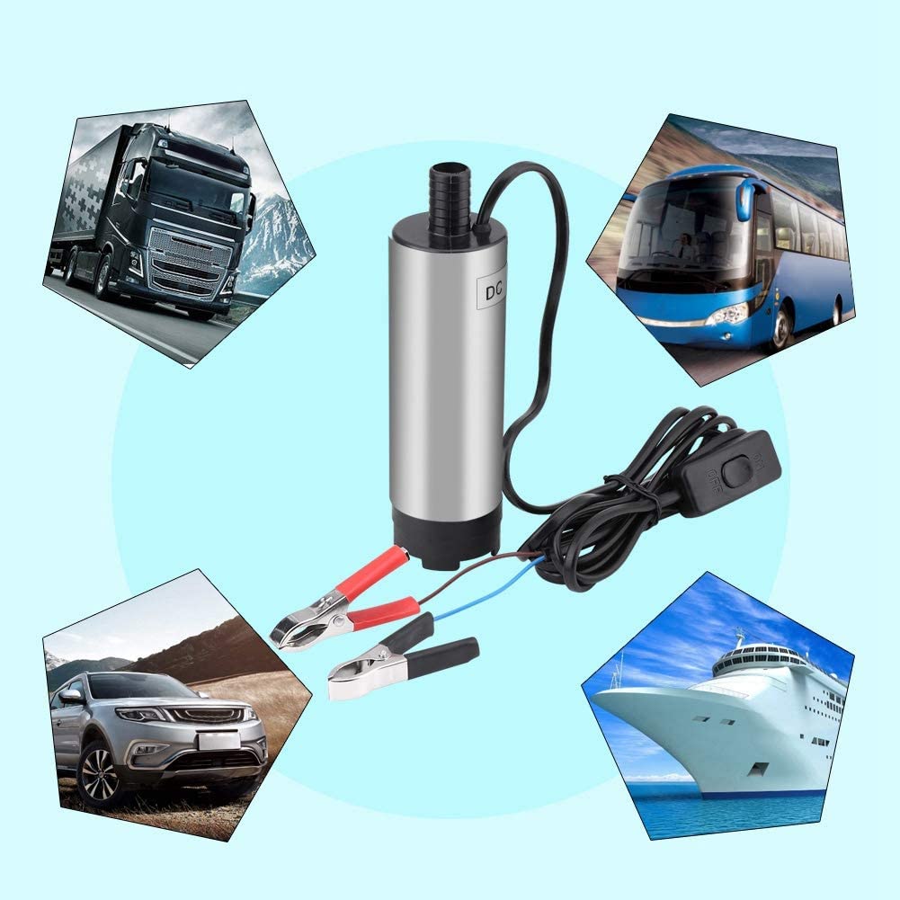 12V 51mm Pompa Pompa Acqua Autoadescante 30 L/min Acciaio Inox Pompa Sommergibile Acqua Olio Pompa Trasferimento Carburante per Auto, Veicolo, Barca
