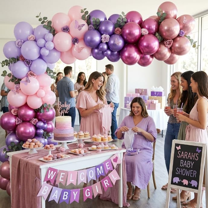 Image of Pink and Purple Balloons, 60 PCS 12 Inch Metallic Purple and Pink Latex Balloons for Girls Princess Birthday Baby Shower Wedding Party Decorations