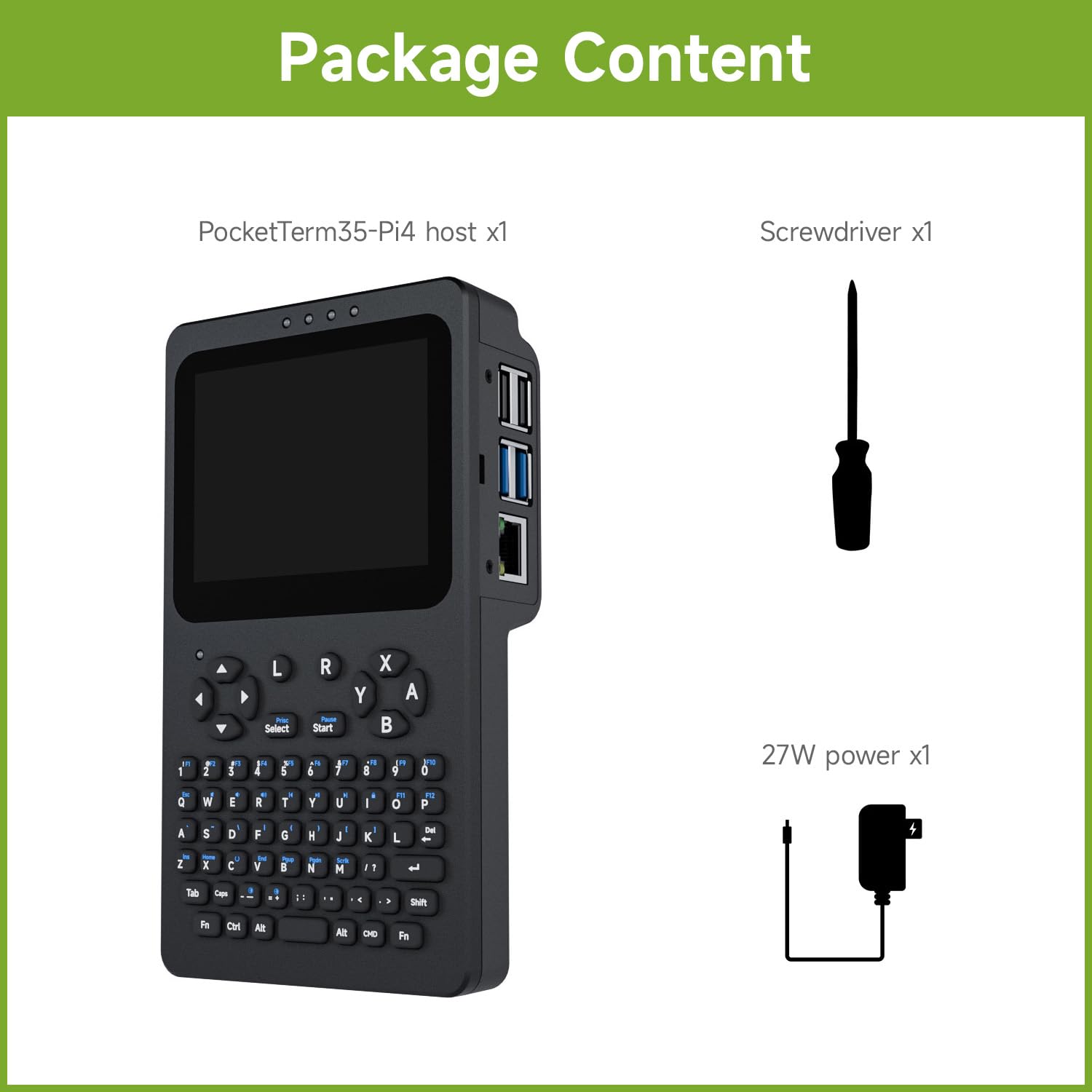 Waveshare Portable Handheld Linux Terminal with 3.5inch Touch Display, 640 × 480, Optical Bonding, Compatible with Pi 4B/5 Portable Development and Debugging Devices, PocketTerm35-Pi4 Host