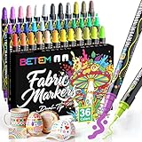 Betem 36 Colors Dual Tip Acrylic Paint Markers, Fabric Decorating Kits Premium Water-Based Acrylic Paint Pens Art Supplies for Fabric, Rock, Wood, Glass, Canvas, Ceramic, Teacher Appreciation Gift