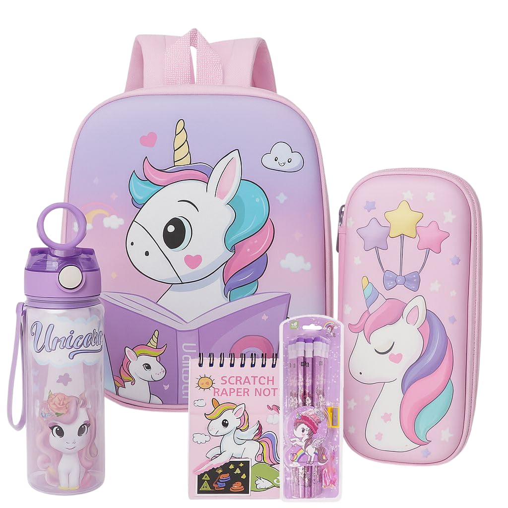 RXP Unicorn School Bags for Girls | Pencil Box for Kids | Water Bottle Sipper Bottle for Girls | Pencil Set | Scratch Book for Kids-Stationar Combo Set for Nursery/Kg-image-19