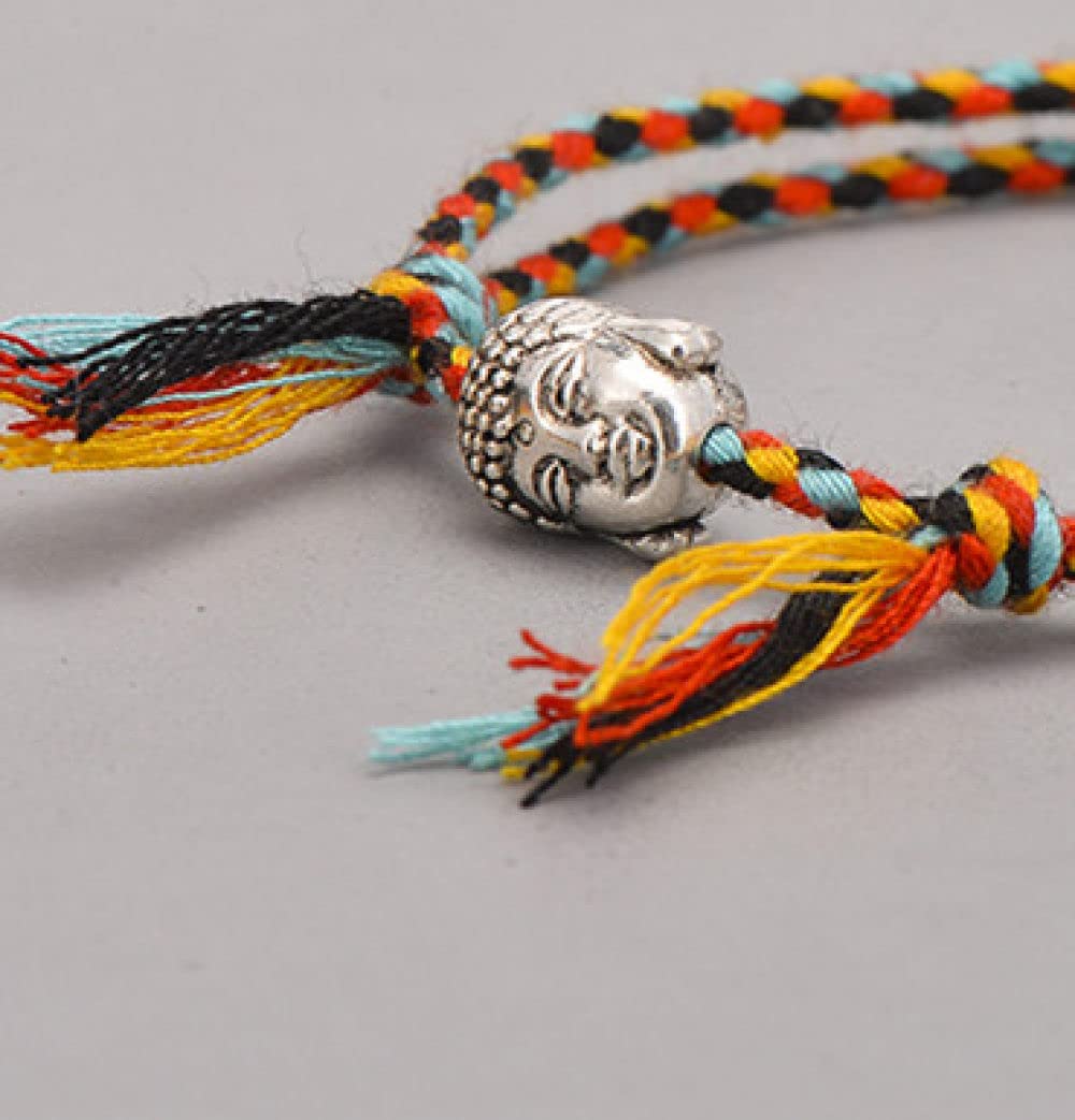 Bracciale Intrecciato, Braccialetto Regolabile Testa Di Buddha Bracciale Tibetano Tessuto Intrecciato Corda Braccialetti Multicolori Neri Arancioni Braccialetti Con Ciondoli Etnici Fatti A Mano Reg