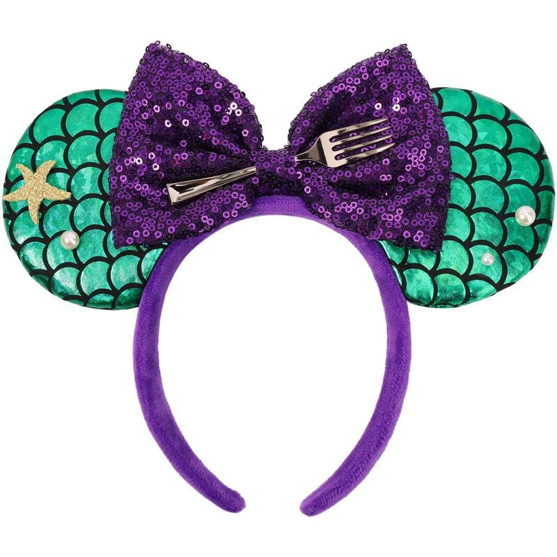 ETLUK Mermaid Sequin Bow Headband for Adult Women Girls Fantasy Headband for Cosplay Party Decorations Dress Up Hair Accessories