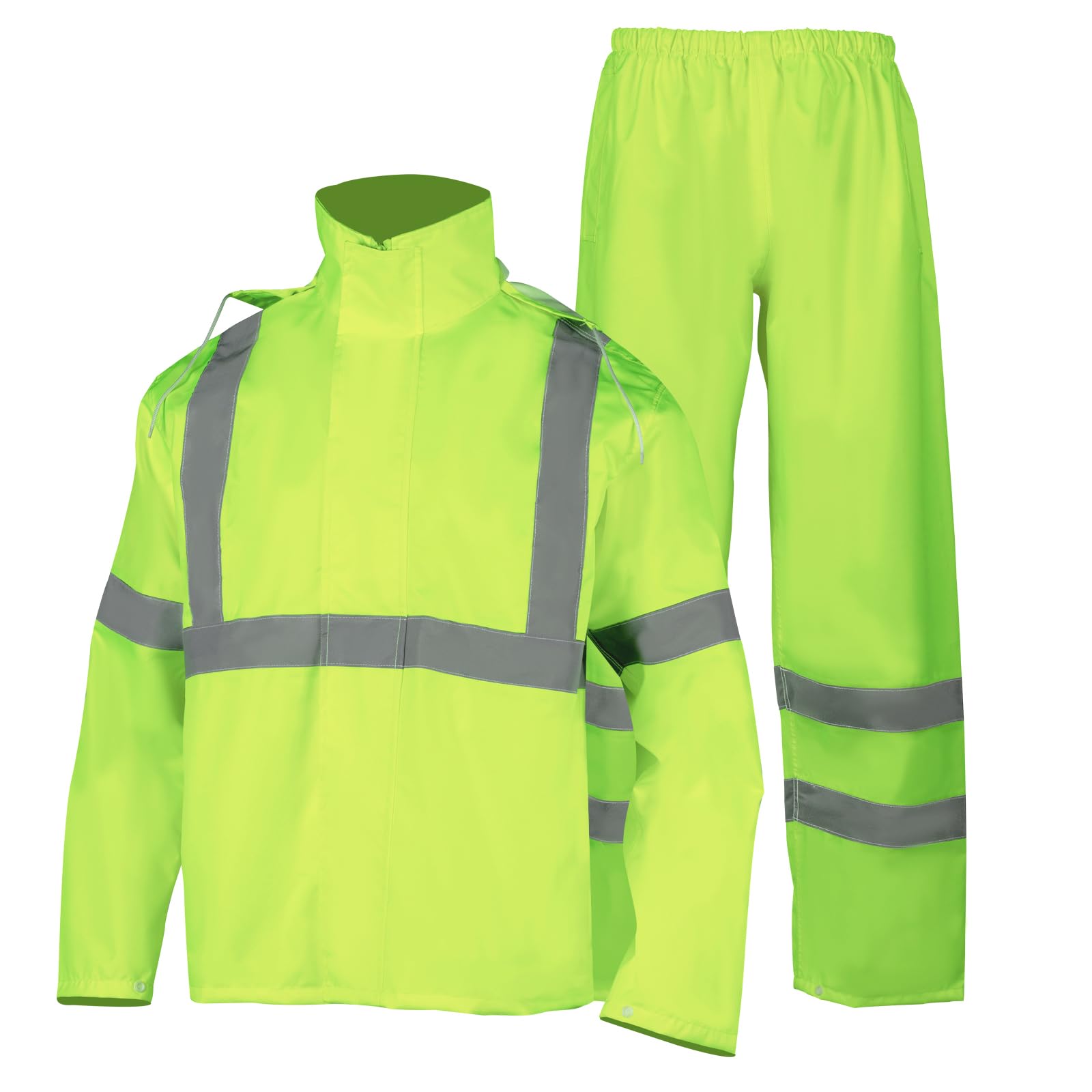 FONIRRA Hi Vis Safety Rainsuit for Men Waterproof Yellow Reflective Class 3 Rain Jacket Gear Pants(L/XL)