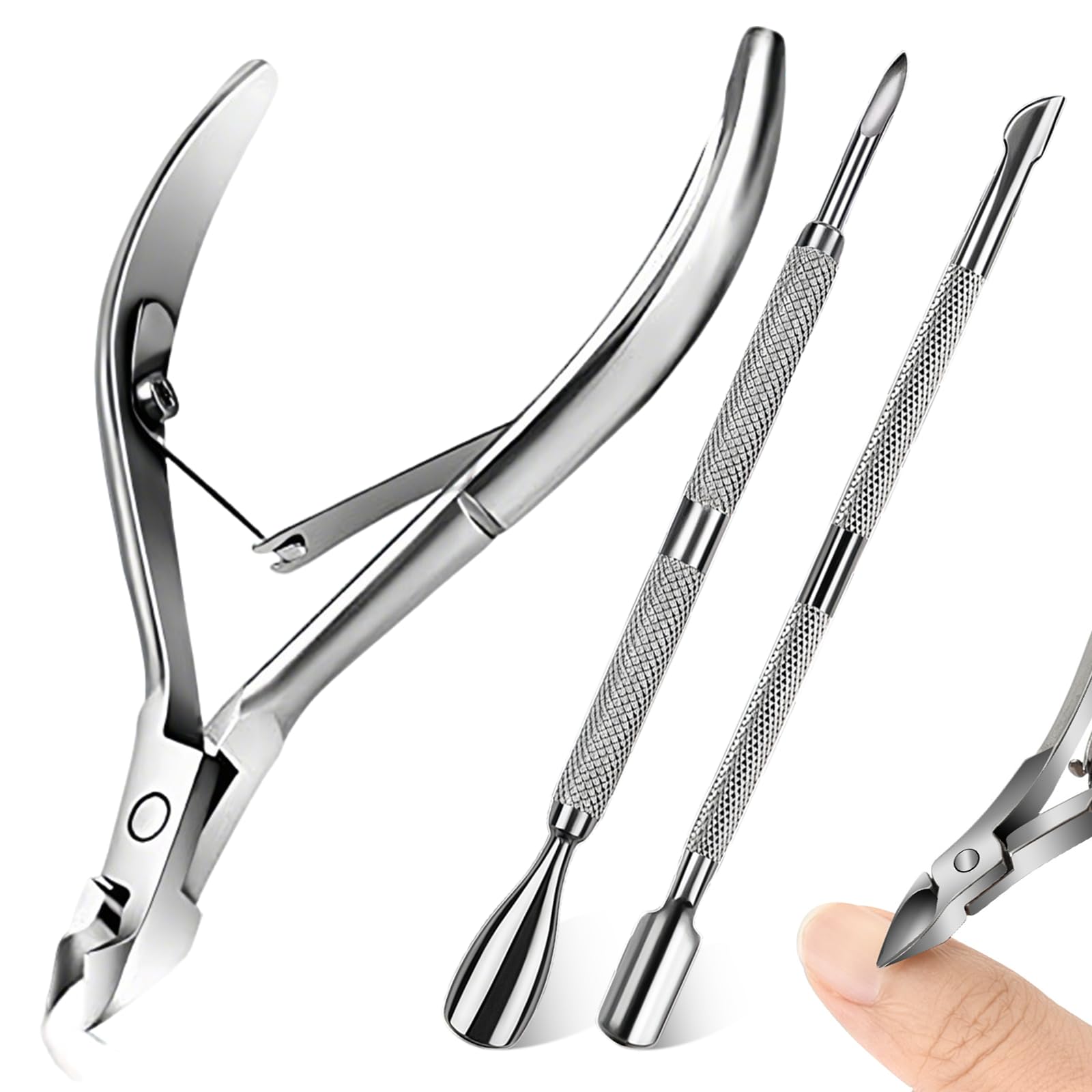 3-teiliges Nagelhautzangen Set, Professionelle Edelstahl Nagelhautzange mit Nagelknipser und Nagelhautschieber, Entfernung Überschüssige Eingerissener Haut,für Fußnägel und Fingernägel