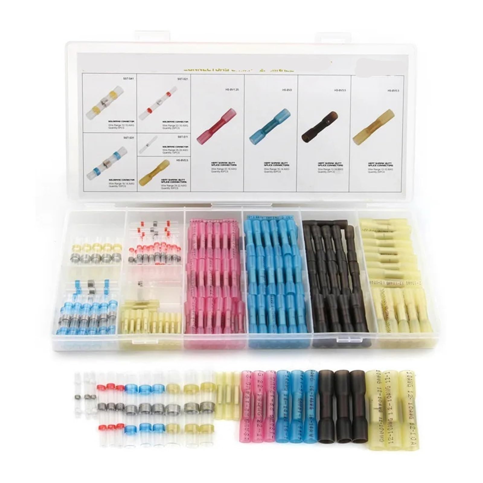 ZDVHOMCB 200pcs Assorted Terminators Heat Shrink Butt Splice Soldering Set Fullly Insulated Waterproof Crimp Terminal With Box