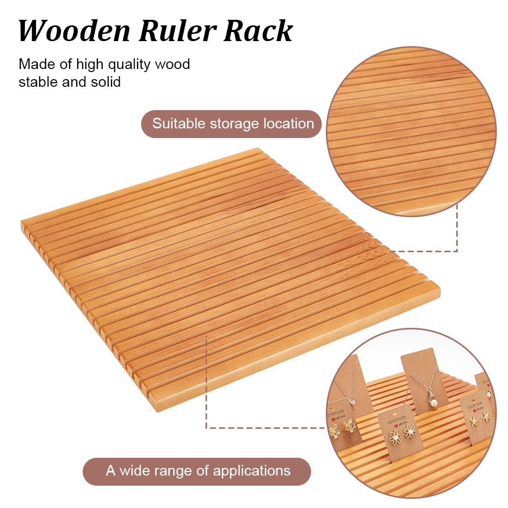 PH PandaHall 22-Slot Wooden Quilting Ruler Stand, 13.7 x 11.8 inch Large Ruler Rack Wood Rulers Template Organizer Wooden Slat with Tracks for Sewing Table Cutting Table Home Office Desk Stand