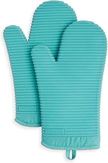 Ribbed Soft Silicone Oven Mitt 2-Pack Set, 7.5"x13", Aqua Sky