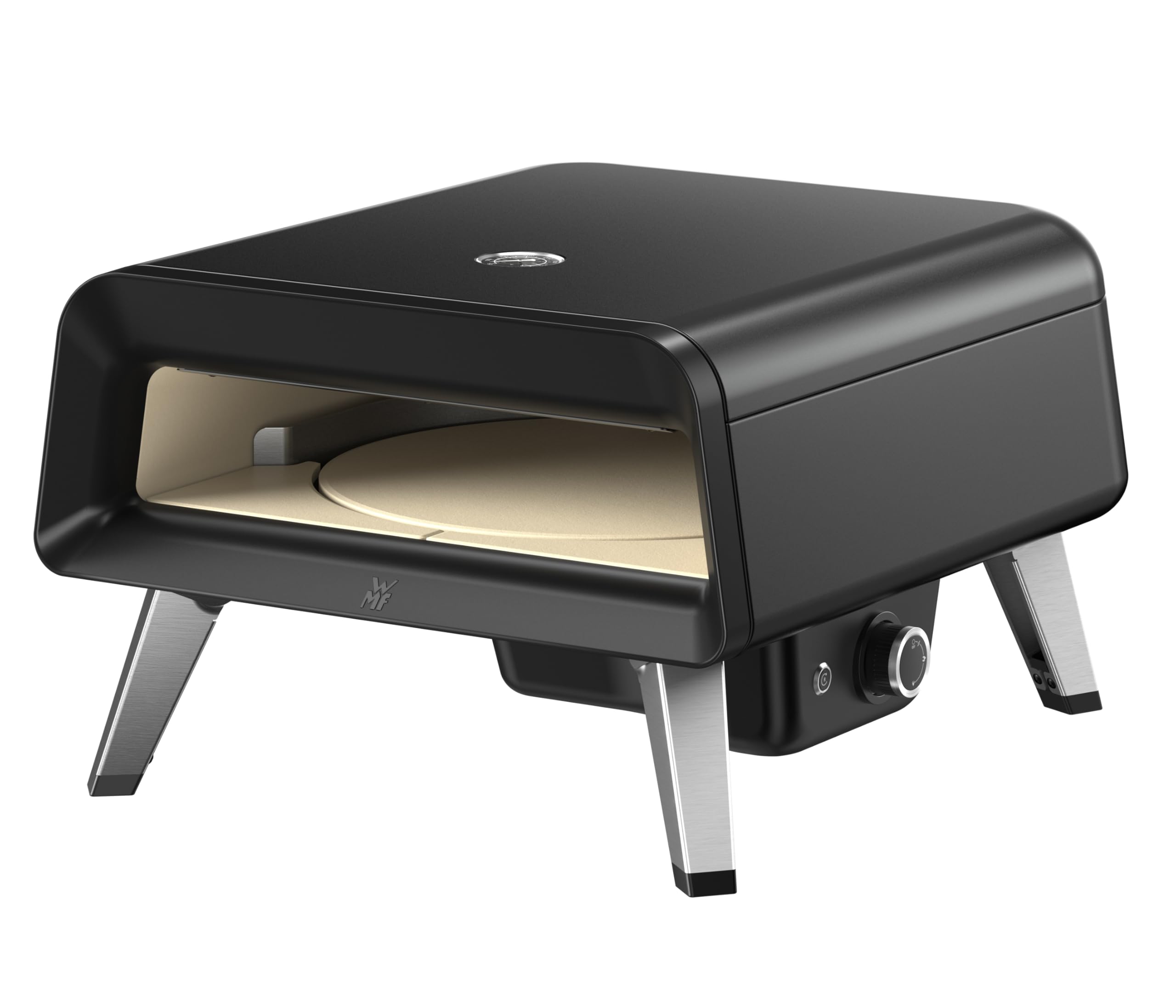 WMF Pizzaiolo Pro - Forno per pizza, temperatura di cottura superiore a 450 °C, pietra grande per pizza (Ø 40 cm), meccanismo di rotazione automatico, monitoraggio della temperatura integrato per