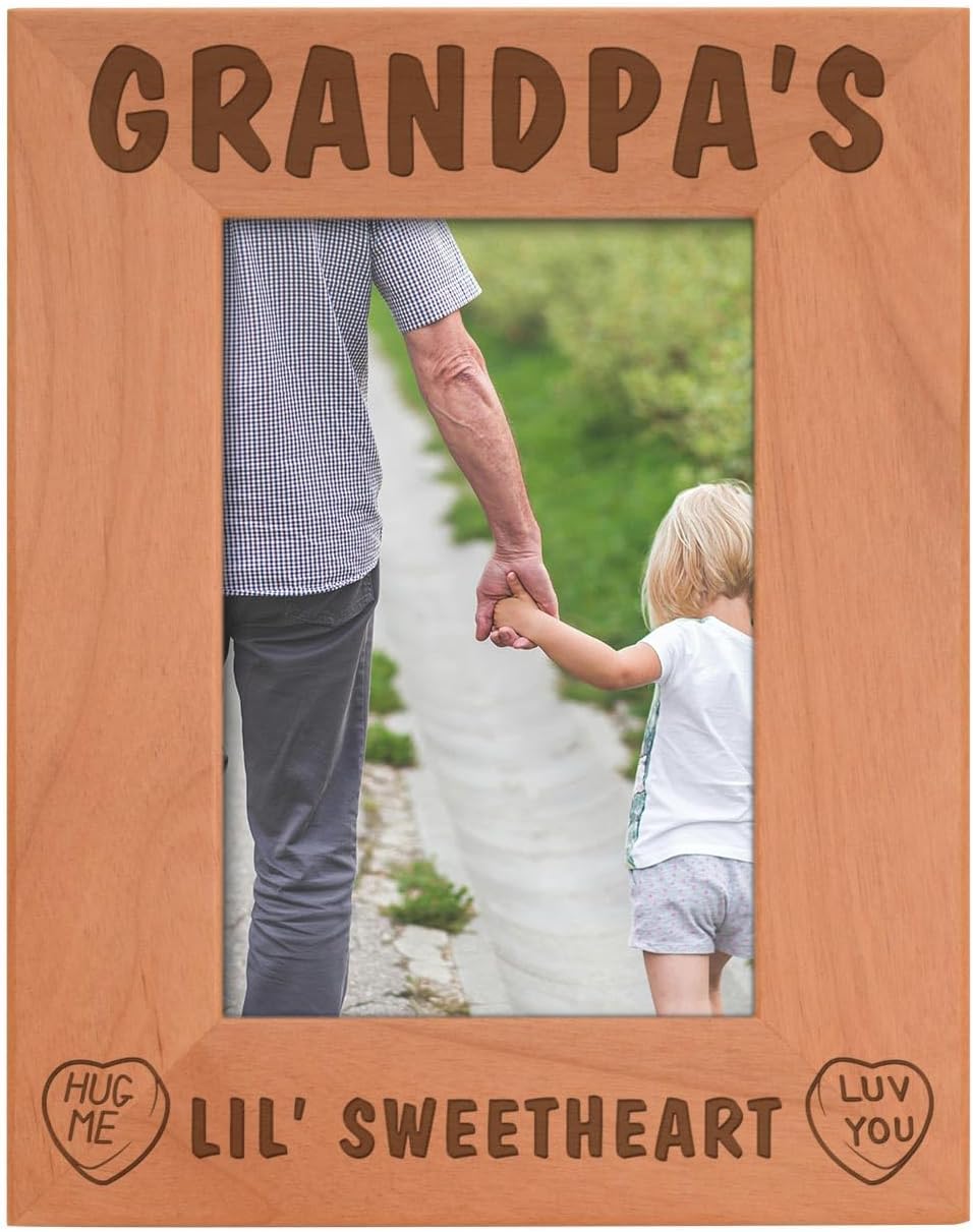 Personalized Gifts Grandpa's Lil Sweetheart Baby Granddaughter Natural Wood Engraved 4x6 Portrait Picture Frame Wood