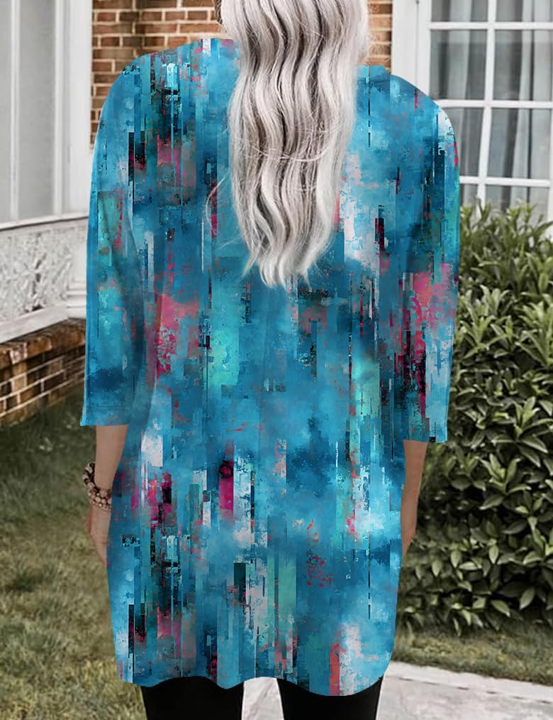 Poetsky Womens Tunic Tops for Leggings with Pockets Vneck 3/4 Length Sleeve Shirt Casual Long T-Shirts S-3XL - Image 2