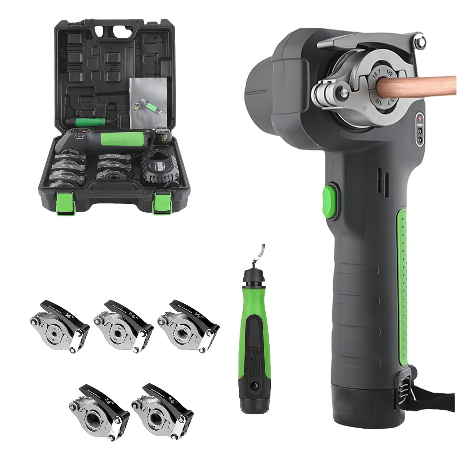 DzkZen Cordless Electric Flaring Tool Kit, 1/4" - 3/4" Copper Pipe Flare Tool, HVAC 45 Degree Eccentric Flaring Tool, with 5 Flare Clamps 1battery
