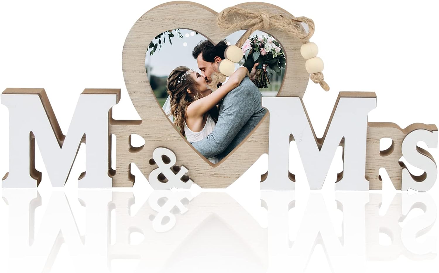 Mr & Mrs Wedding Frame, Decorations with Heart Photo Heartshaped