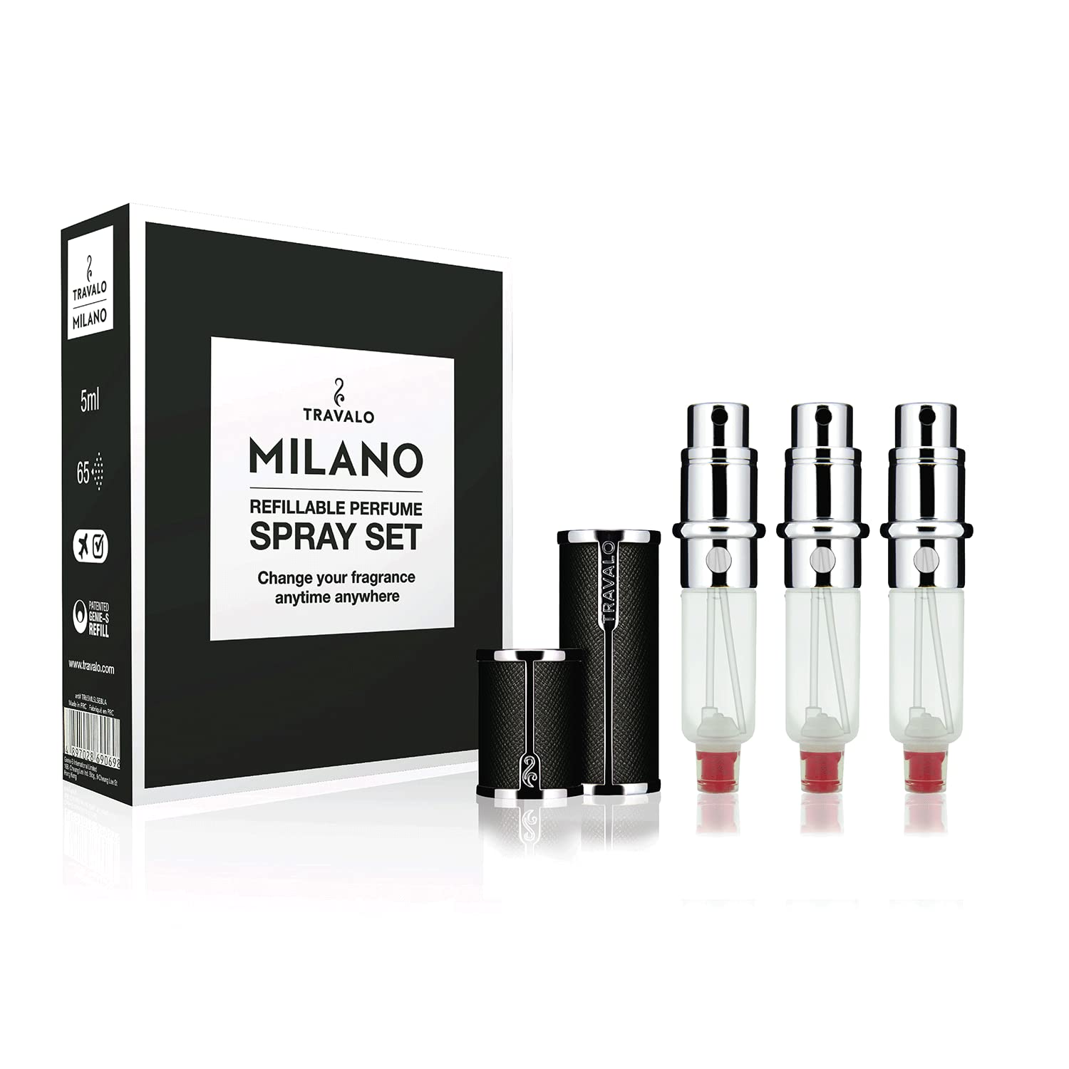 Travalo Milano Set Black Atomizer Atomizer z 3 wkładami