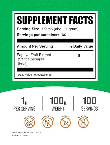 Miniatura 2 de BULKSUPPLEMENTS.COM Extracto de fruta de papaya en polvo, suplemento antioxidante, apoyo digestivo, sin gluten, sin relleno, 1000 mg por porción,