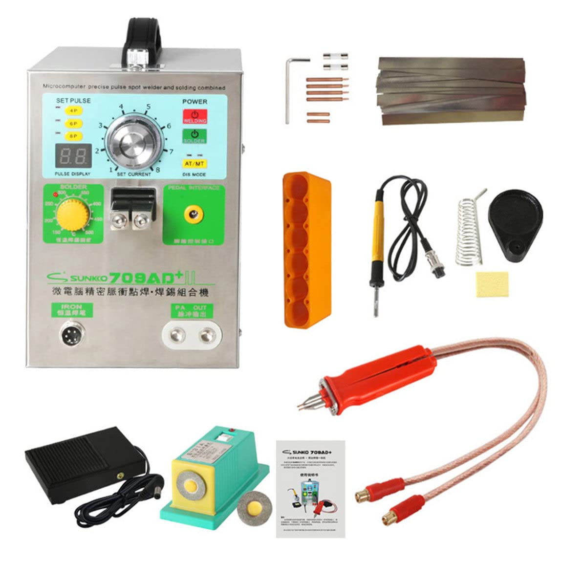 FAXIOAWA Saldatrice a Punti a impulsi 709AD Saldatrice a Batteria da 0,35 mm, saldatrice a Punti a Batteria da 3,2 kW e Stazione di Saldatura, per Pacco Batteria 18650 14500 e Altre batterie al Litio