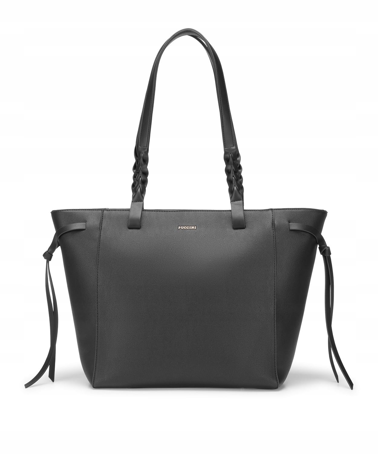 PUCCINI Torebka Damska Shopper, Czarna, Duża Mieści A4, Skóra Ekologiczna, Elegancka, Zamek, 3 Kieszenie, Na Ramię i Do Ręki