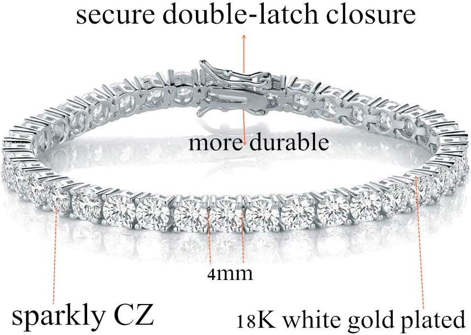 MDFUN Tennis Necklace Bracelet Jewelry Sets 18K White Gold Plated 4mm Round Cubic Zirconia Bracelet and Necklace Sets for Women and Men (18 inch & 7.5 inch) - Image 3