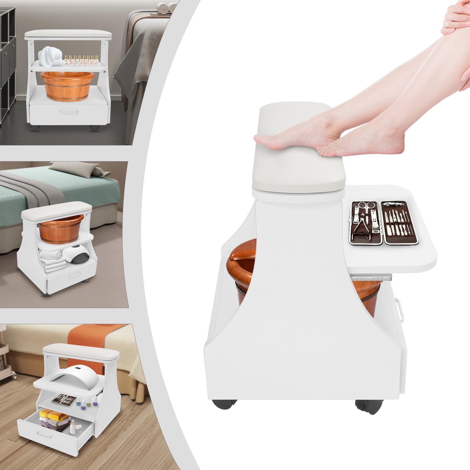 Kosmetikerin Trolley Wagen Maniküre-Pediküre-Wagen mit Rädern und Schublade Weiß für Schönheitssalons