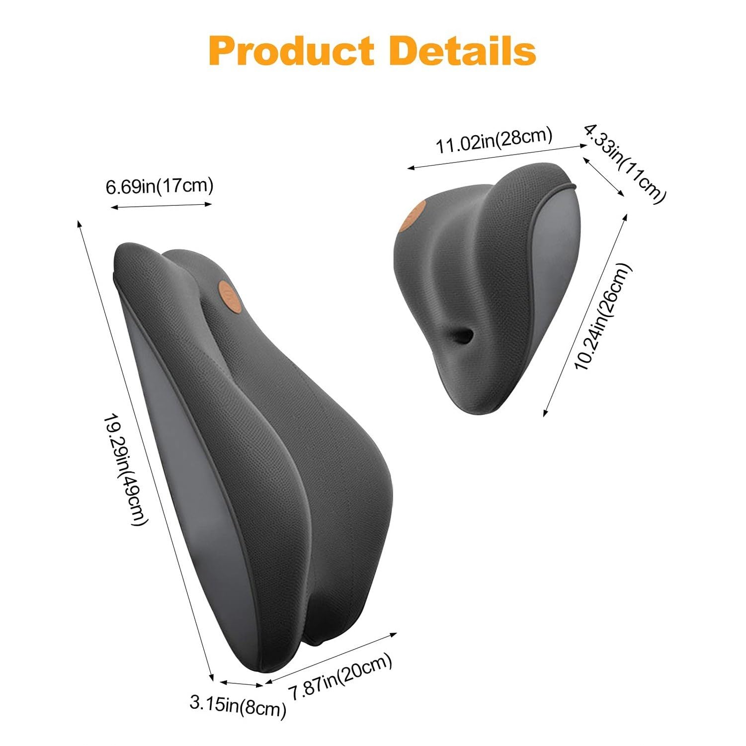 Poduszka lędźwiowa pod plecy do biura i samochodu, wygodna poduszka na szyję z pianki memor, pokrowiec mesh 3D, ulga w bólu karku, Black-charged, Massage