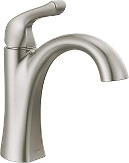 Delta Arvo SpotShield Brushed Nickel Single Hole Bathroom Faucet, Push Pop Drain, WaterSense 1.2 GPM - 15840LF-SP
