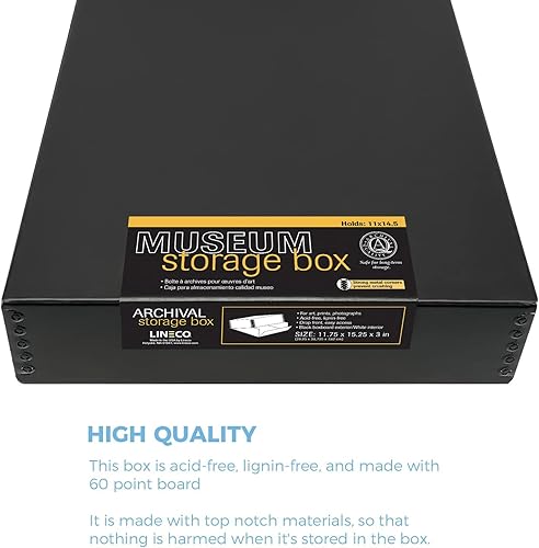 Vista 329 de Lineco, Caja de almacenamiento de archivos de museo de color tostado de 9 x 12 pulgadas, diseño frontal caído. Sin ácidos con borde de metal.