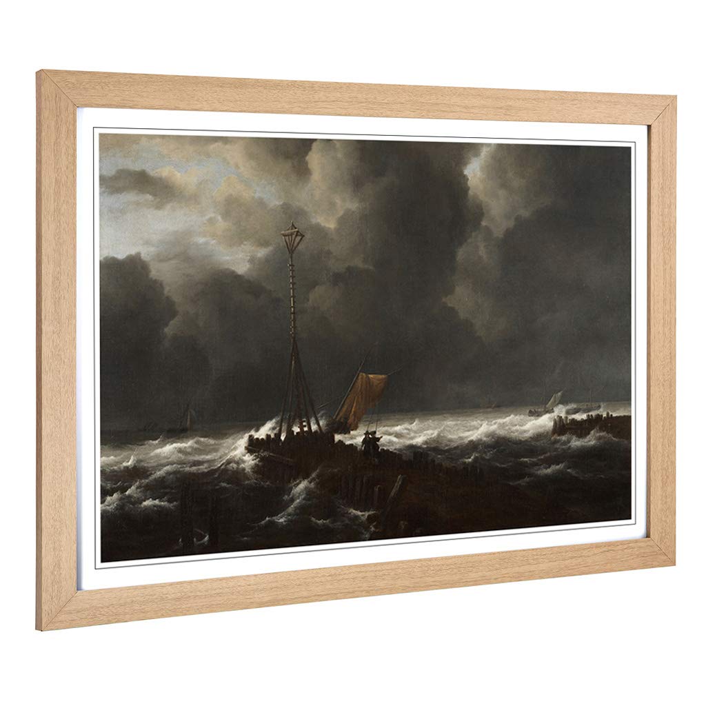 Big Box Art Framed Print of Jacob Ruisdael Rough Sea at a Jetty Design | Wall Art Picture | Home Decor for Kitchen, Living Room, Bedroom, Hallway, Oak, A2 / 24.5x18 Inch / 62x45cm