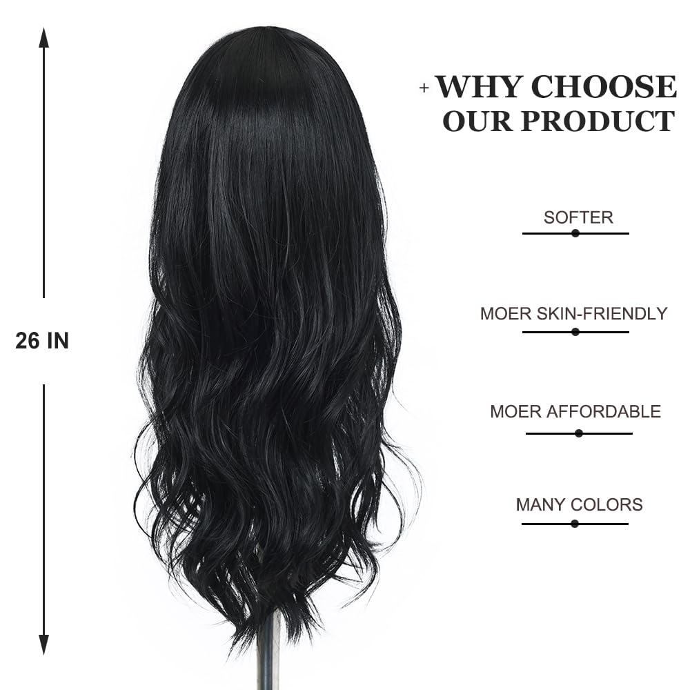 Esmee Long Straight Natural Synthetic Hair Layered Wigs for Women with Dark Roots for Daily Party Use-24 Inches: Black