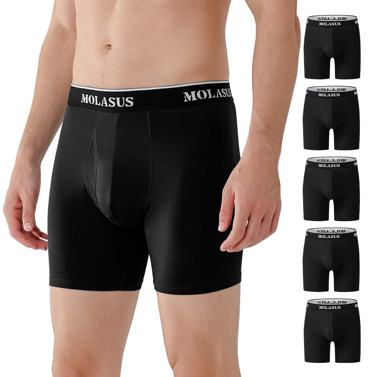 Molasusmens Boxer Briefs Soft Cotton Open Fly Tagless Underwear