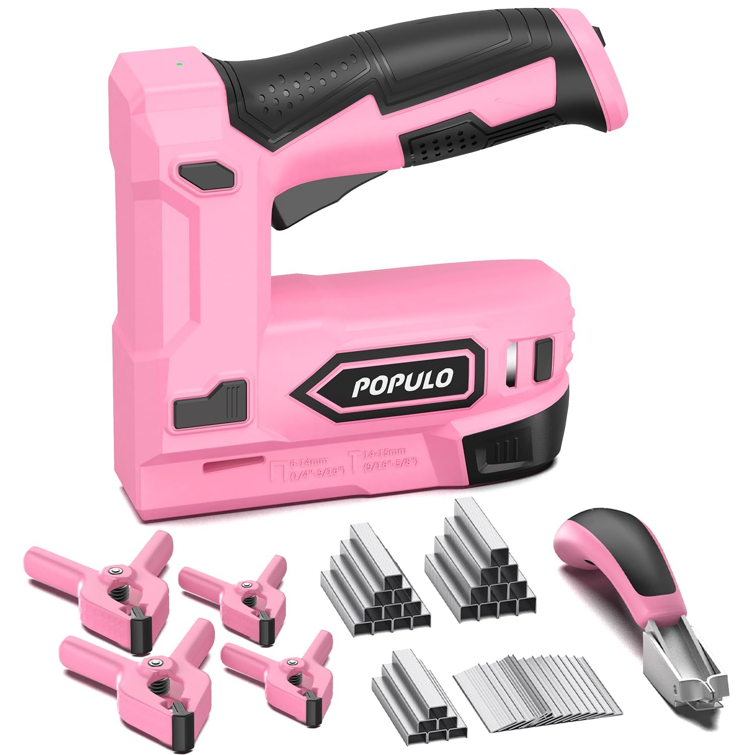 POPULO Pink 4V Cordless Staple Gun 2-in-1 for Upholstery