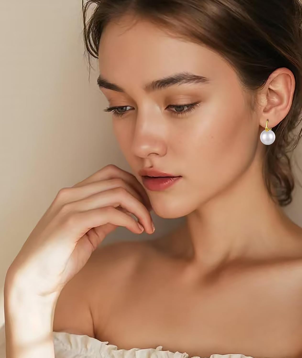 Pearl Drop Earrings Dangle 925 Sterling Silver Pearl Earrings for Women 12mm Big Pearl Hoop Earrings for Mother - Image 6