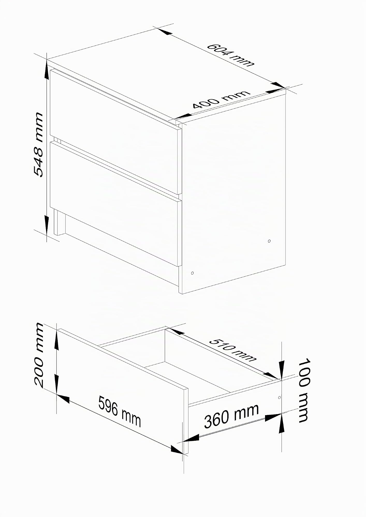 AKORD Kommode K60 mit 2 Schubladen | für das Wohnzimmer Schlafzimmer Schrank Büro Arbeitszimmer | Modernes Funktionales Design | B60 x H55 x T40 cm, Gewicht 20kg | Erle