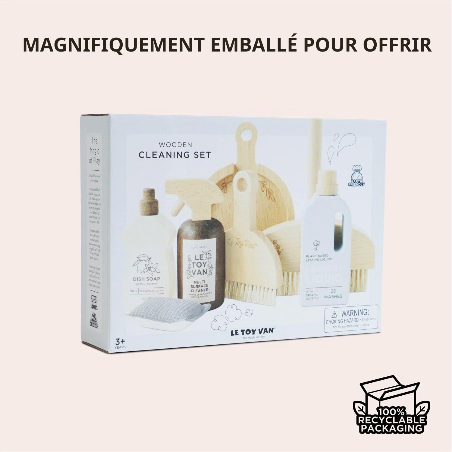 Le Toy Van Set de Ménage Écologique en Bois FSC, Jouet d'Imitation avec Balai, Éponge, Pelle et Balayette, 3+ Ans, 30,5 x 7,3 x 22 cm, Bois Clair