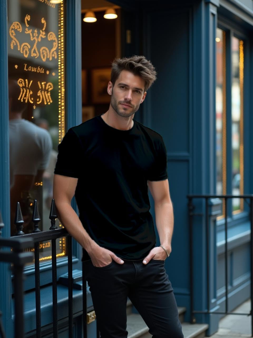 Men’s 100% Cotton Crew Neck T-Shirt – Ring Spun Cotton, Soft Crew Neck Tee, Casual Short Sleeve, Breathable, Lightweight, Classic Slim Fit, Pre Shrink, Black, XL - Image 3