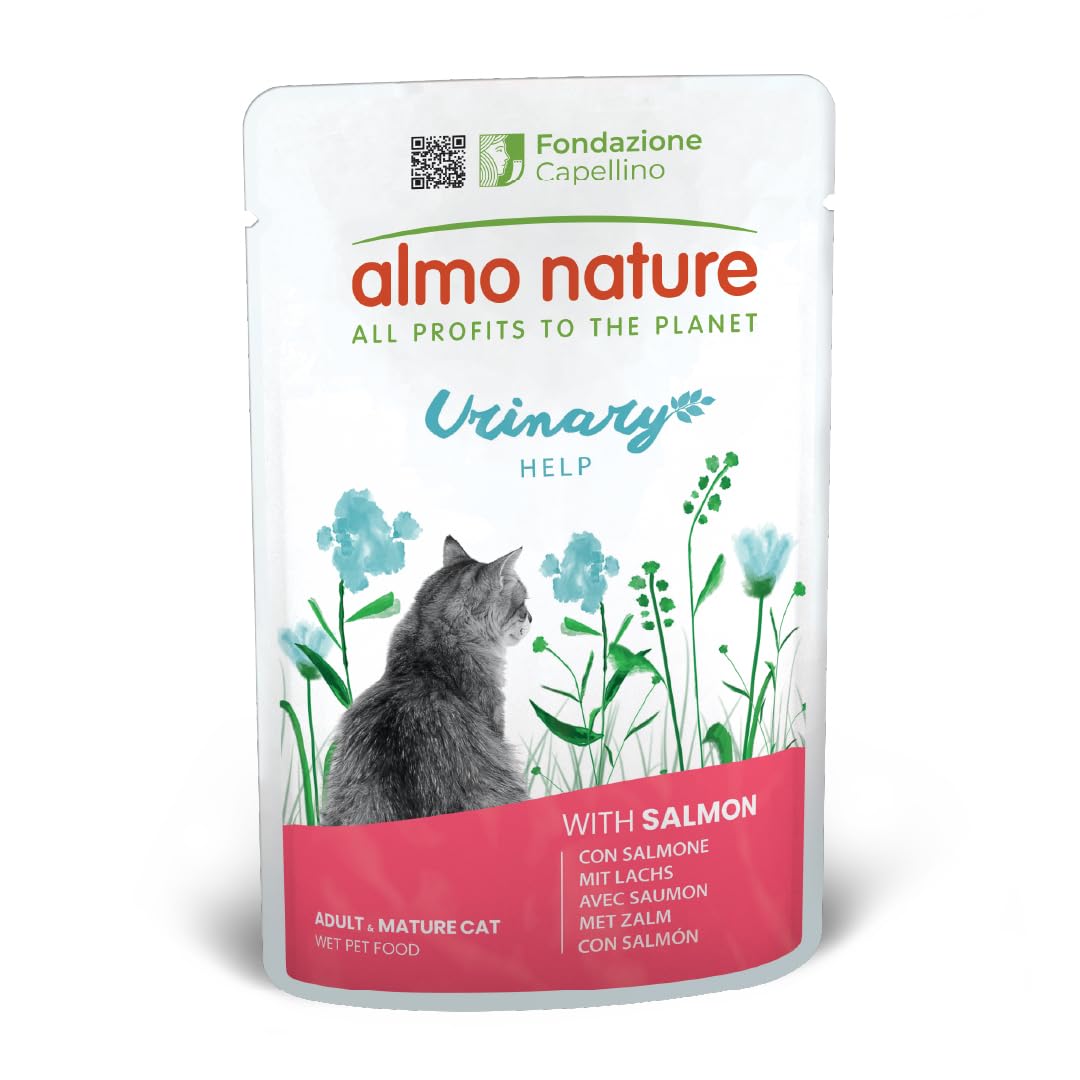 Almo Nature Functional Urinary Help - Comida Húmeda para Gatos Adultos de Salmón - Soporte para el Bienestar del Tracto Urinario - 30 Bolsitas de 70g