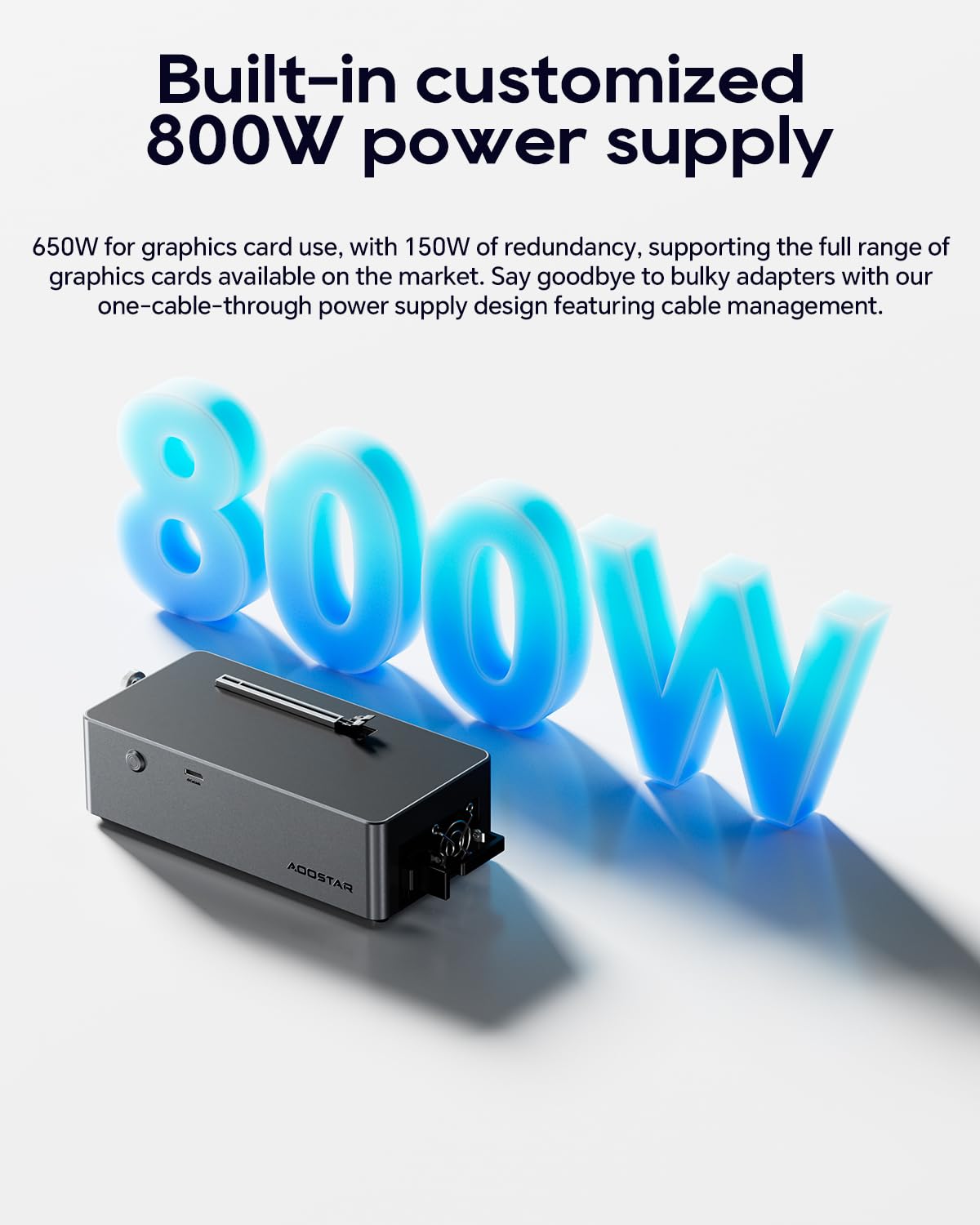 AOOSTAR AG01 eGPU Dock mit OCuLink, Externe GPU Grafikkarten-Dockingstation, PCIe 4.0 x4 (64 Gbps), Eingebautes 800W Netzteil, für GPUs bis 500W, Kompatibel mit OCuLink-Laptops & Mini-PCs
