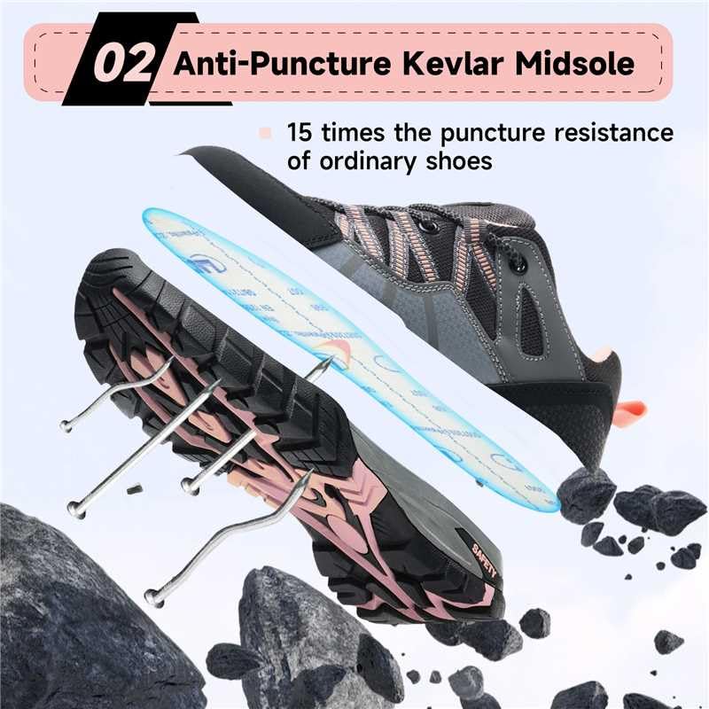 Image of Hogent Steel Toe Shoes for Men Lightweight Comfortable Non Slip Work Shoes Women Puncture Proof Safety Sneakers for Industrial Construction & Daily Life